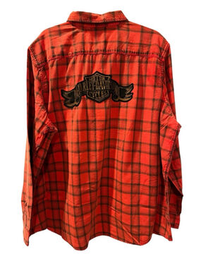 Harley Davidson NWT Bar & Shield Orange Plaid Button Shirt Size 3XL Biker Womens